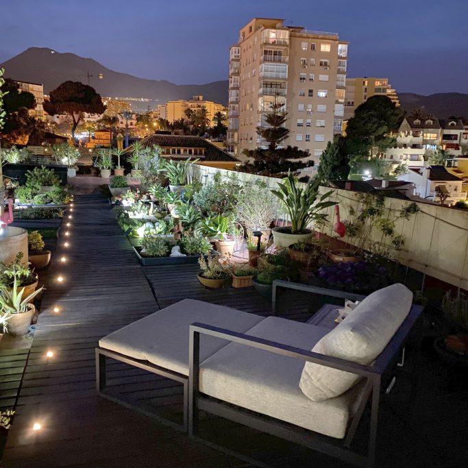 Luxury Benalmádena Apartment: Relax on a Chillout Sofa in Your Private Sun-Kissed Terrace